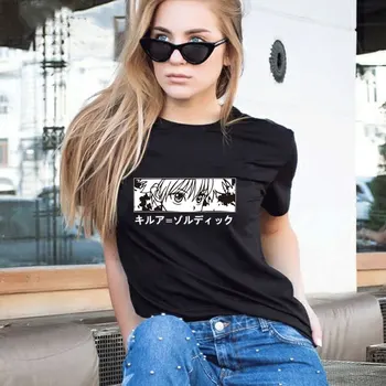 Hunter X Hunter Killua Eyes Tshirt Personality Tops for New Summer Women Fashion Anime shirt O-neck bawełna z krótkim rękawem t-shirt