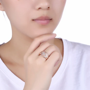 INALIS Creativity geometryczne pierścienie dla kobiet i mężczyzn pełna 5A przezroczysta cyrkonia unisex różowe złoto pozłacany pierścień biżuteria