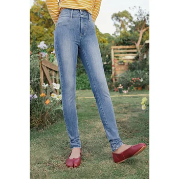 INMAN 2021 Wiosna nowa dostawa krótkie spodnie z wysokim stanem dwurzędowy modne wysokie elastyczne jeansowe Damskie dżinsy