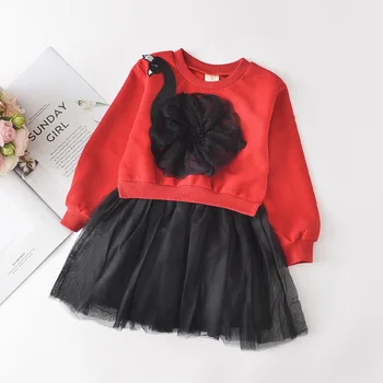 Jesienny Strój Dla Dziewczyn 2020 Nowe Ubrania Dla Dziewczyn Kreskówki Łabędź T-Shirt Dress Księżniczka Dziewczyny Odzież Casual Sukienki Świąteczne