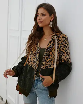 Jesień / zima 2020 uliczna moda damska na zamek bluza damska casual bluza nowa długi rękaw leopard print płaszcz