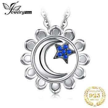 JewelryPalace Moon Star Sun Created Blue Spinel Nacklace Without Chain 925 Sterling Silver Pendant Women Jewelry Making Fashion