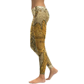 JIGERJOGER 2018 New Spring Summer 3D Printed Women ' s Yellow Leggings map printed stretchy PLus size XL gym running yoga Leggings