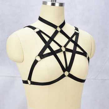 JLX.UPRZĄŻ Sexy więzów cage bra black body harness bra belt elastic Gothic underwear harage band Harajuku garter blet set