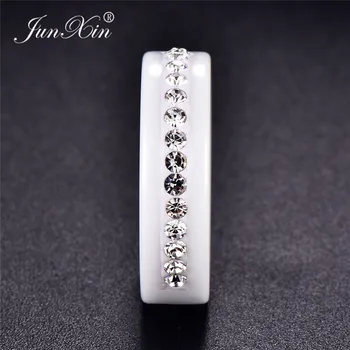 Junxin Czarny/Biały Ceramiczny Pierścień Srebrny Kolor Mały Cyrkon Palec Pierścień Para Pierścienie Obietnica Dla Kobiet, Osób Kryształ Biżuteria