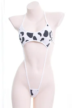 Kawaii Lingerie Teddy Cow Print Mini Backless One Piece bikini bielizna body dla kobiet piżamy kombinezon seksowna bielizna