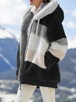 Kobiecy płaszcz zimowy modna kurtka damska casual ciepła kurtka damska linia plaid odzież Damska z kapturem na zamek kobiecy płaszcz 2021