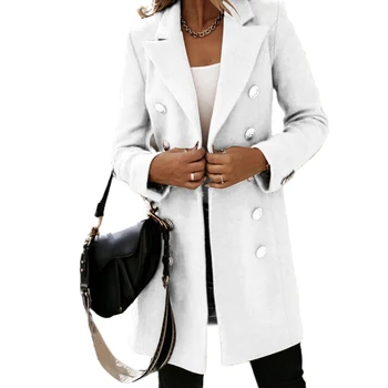Kobiety rów długi płaszcz 2020 zima klapy trencz z długim rękawem przycisk średniej długości kurtka kurtki płaszcz odzież wierzchnia 2XL