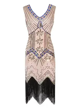 Kobiety z 1920 roku petarda garnitur Vintage V-neck bez rękawów suknia Wielkiego Gatsby ' ego z pędzelkiem suknia olśniewająca suknia szlafrok Vestidos