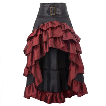 Kobiety z wysokim stanem w stylu retro vintage, steampunk gothic spódnice partii wzburzyć wysoki-niski punk średniowieczna spódnica długa ciasto odzież Damska 6XL