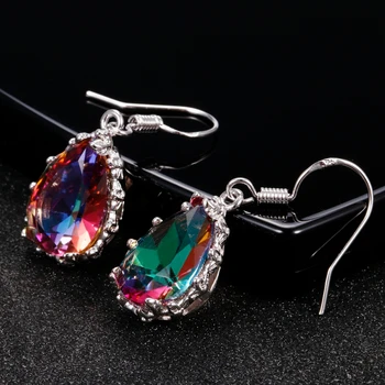 Kolczyki-Krople Dla Kobiet Kolorowe Kamienie Wielokolorowy Turmalin Kolczyki S925 Srebro Biżuteria Nowy Rok Prezenty Świąteczne