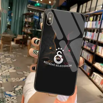 KPUSAGRT Galatasaray SK logo miękka gumowa pokrywa telefonu, hartowane szkło iPhone 11 Pro XR XS MAX 8 X 7 6S 6 Plus SE 2020 case