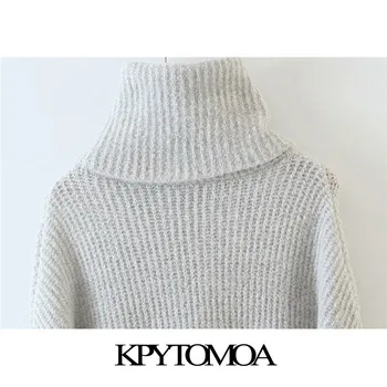 KPYTOMOA Women 2020 Fashion gruby ciepły zbyt duży sweter vintage wysoki dekolt z długim rękawem damskie swetry modne topy