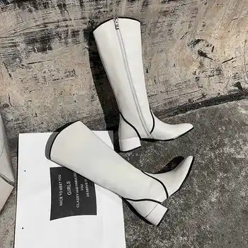 Krazing Pot marka europejska ostre szpilki skóra naturalna długie buty miód obcasy boczny zamek błyskawiczny kobiety ogrzać moda kolana wysokie buty L33