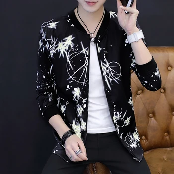 Kurtka męska zipper jesień czarny płaszcz koreański styl casual slim męskie kurtki i płaszcze z długim rękawem drukowany Cały mecz plus rozmiar miękki