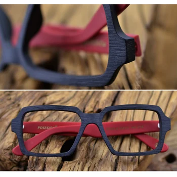 Kwadratowe Drewniane Okulary Mężczyźni Kobiety Przezroczyste Soczewki Marka Design Handmade Punkty Męski Styl Vintage Octan Wysokiej Jakości S307