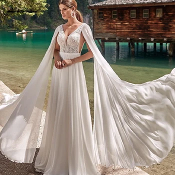 Lakshmigown Ladies Boho Wedding Dress 2020 V Szyi Szyfonu Długa Plaża Suknie Ślubne Z Odkrytymi Plecami Suknie Ślubne Vestido Noiva