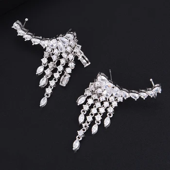 LARRAURI wisiorki srebrne kolczyki dla kobiet eleganckie nieregularne długie frędzle frędzle kolczyki kropla kolczyki ślub zestaw biżuterii dla nowożeńców
