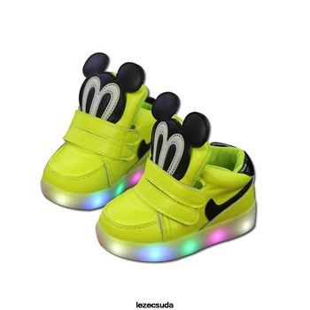 Led luminous Mickey Mouse Kids Shoes for boys girls Light Children Luminous baby Sneakers mesh sport Boy Girl Led Light Shoes