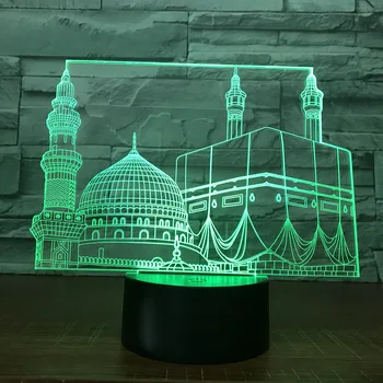 Led świątynia, zamek, Pałac zmiana koloru Główna sypialnia wystrój meczet Lampara lampka do muzułmańskiego Ramadanu prezent lampy 3d