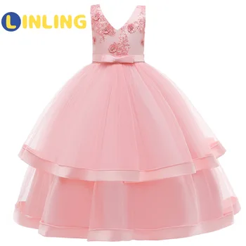 LINLING grace Girl Dress Evening Prom Party Costume Teenage Girls odzież Dziecięca suknia ślubna na Urodziny Girl Red New Clothes P484
