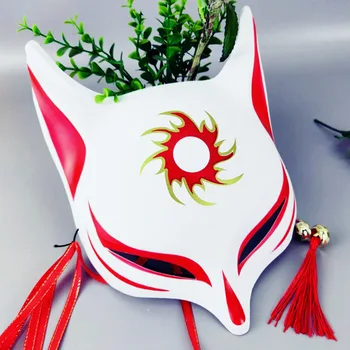 Lis maski japońskie anime cosplay Demon Kitsune Halloween wprost Maska Maskarada rekwizyty maski z dzwoneczkami i frędzelkami