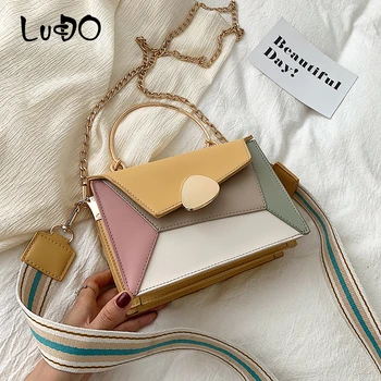 LUCDO Color Matching designerska damska torba na ramię z metalowym uchwytem moda łańcuch Crossbody dla kobiet torby 2020 ramię torba hotelowego