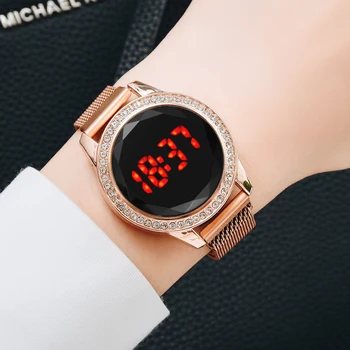 Luksusowe cyfrowe czerwone led zegarek dla kobiet magnetyczny pas ze stali nierdzewnej kwarcowy zegarek damski zegarek mody biznesowe zegarek