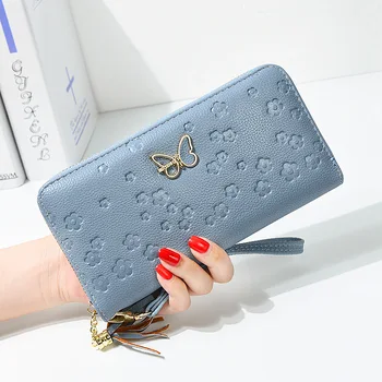 Marka designerski bransoletka portfele kobiety motyl i kwiat kopertówka torebka damska długi duży portfel mapy panie telefon torba