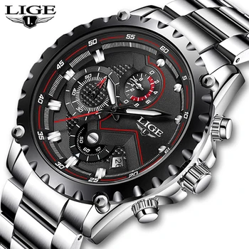 Marka LIGE męskie modne zegarki Męskie sportowe wodoodporny zegarek kwarcowy Man Full Steel military watch zegarek Relogio Masculino