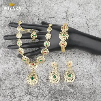 Marokańska kaftan ślubny złoty zestaw biżuterii dla kobiet zielony kamień moda zestaw biżuterii miedzi wysokiej jakości zestaw biżuterii