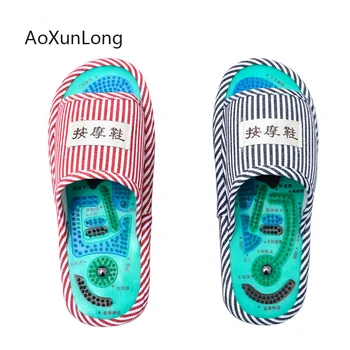 Masaże kapcie AoXunLong Blue Stripe Essential Health Care Taichi Acupuncture masaż stóp slajdy z Magnesem męskie buty zadaszony