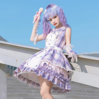 Melonshow Sweet Purple Lolita Dress Plus Size Cute Gingham Victorian Dress Women Kawaii Clothing Sukienki Bez Rękawów Letnie Dziewczyny