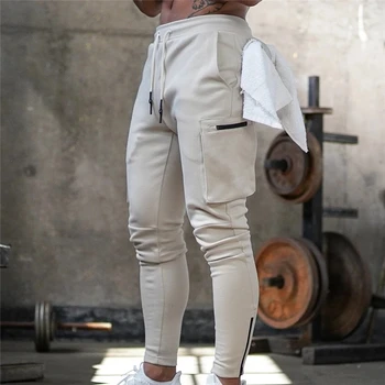 Mens Jogger Pnats Spodnie Man Gyms Trening Fitness Bawełniane Spodnie Męskie Casual Moda Wąskie Spodnie Sportowe Błyskawica Projekt Spodnie