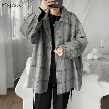 Mieszanki mężczyźni plaid rocznika temat płaszcz wypoczynku męskie zagęścić ciepłe zimowe wełniane koreańskie luksusowe Moda proste uniwersalne, miękkie płaszcze