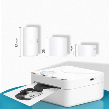 MINI drukarka fotograficzna M02S przenośna drukarka termiczna Bluetooth drukarki pokwitowań, 300DPI z 4 papierowymi rolkami i 1 papierowym uchwytem,