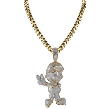 Moda AAA CZ sześciennych Cyrkon złoty kolor Super Mario Iced Out łańcuch wisiorek naszyjnik hip-hop biżuteria oświadczenie naszyjnik mężczyźni Prezenty
