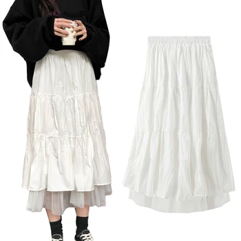 Moda Kobiety Linia Karbowany Tiul Elastyczny Wysoka Talia Partia Długa Spódnica Maxi