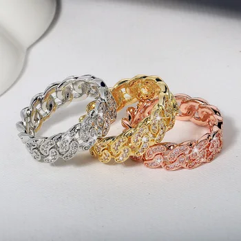 Moda OL styl Bling cyrkonia ogniwo łańcucha pierścienie dla mężczyzn kobiet ślub rocznica luksusowe biżuteria akcesoria Prezent