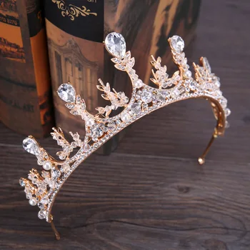 Modne Suknie Ślubne Akcesoria Do Włosów Złoty Perły Rhinestone Kryształ Nakrycie Głowy Korony Ślubne Nakrycie Głowy Królowej Korony Ślubne Korona