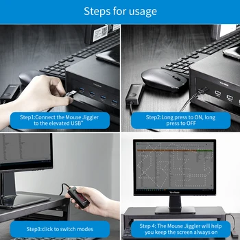 Mouse Jiggler USB Port Mouse Mover z 3 trybami obsługuje multi-track mode naśladując ruch myszy, aby zapobiec przejściu w tryb uśpienia