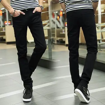 Męska wiosenno-letnie cienkie jeansy męskie casual czarne spodnie student przypływ czarne związane nogi spodnie Slim-fit spodnie