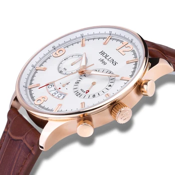 Męski zegarek ze skórzanym paskiem 22 mm ogromny 24-godzinny chronograf kwarcowy zegarek męskie zegarki męskie wodoodporne przeciwstawne zegarek dla mężczyzn w 2020/FC
