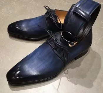 Męskie eleganckie buty z imitacji skóry, sznurowane najnowsze modne buty codzienne classic retro Biznesowa buty z naciskiem Zapatos De Hombre AG004