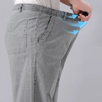 Męskie Wysoka Talia Trausers letnie spodnie odzież nowość 2020 lniana Luźna, bawełniana guma cienka praca rocznika szerokie spodnie