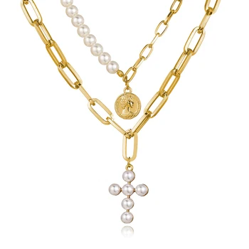 Naszyjniki dla biżuterii na szyi zawieszenia perła luksusowe zabytkowe krucjat naszyjnik akcesoria biżuteria dziewczyny moda damska 2021