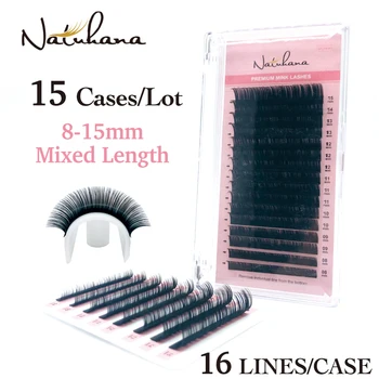 NATUHANA Wholesale 15Cases/Lot 8~15mm Mix Natural Soft Mink Eyelash Extension Premium Individual fałszywe sztuczne rzęsy