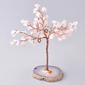 Naturalne Kryształowe drzewo Ametyst kwarc różowy Seledynowy szczęśliwe drzewo dekoracji plasterki agata Kamień mineralne ozdoby biurowy wystrój