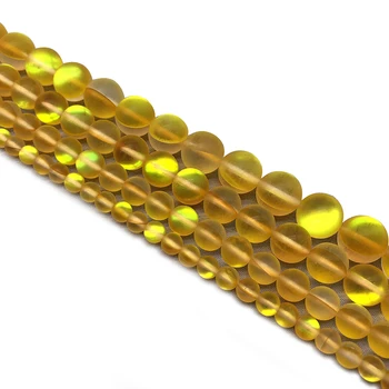 Naturalny matowy żółty Flash Kryształ okrągły luźne kamień koraliki nici do DIY bransoletka naszyjnik biżuteria 15