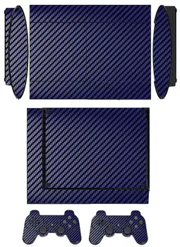 Niebieski włókna węglowego winylowe naklejki skóry etui dla Sony PS3 Super Slim 4000 i 2 kontrolera skórki naklejki